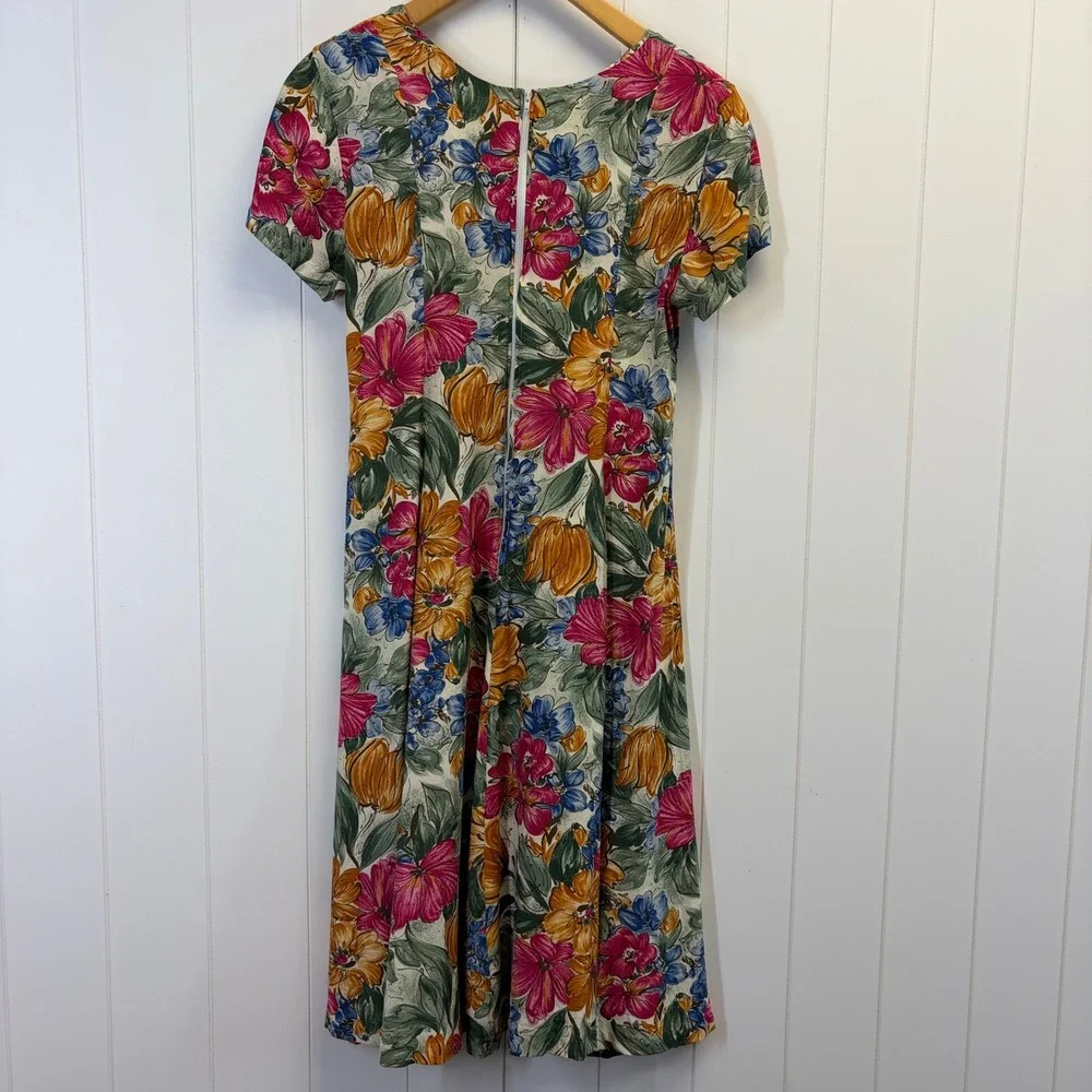 Vintage Royal Creations Hawaiian Floral Midi Dress Women Size M Tropical Aloha